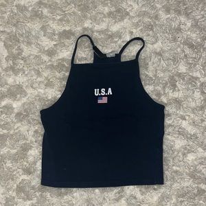 Cropped halter top that says ‘USA’ on the front